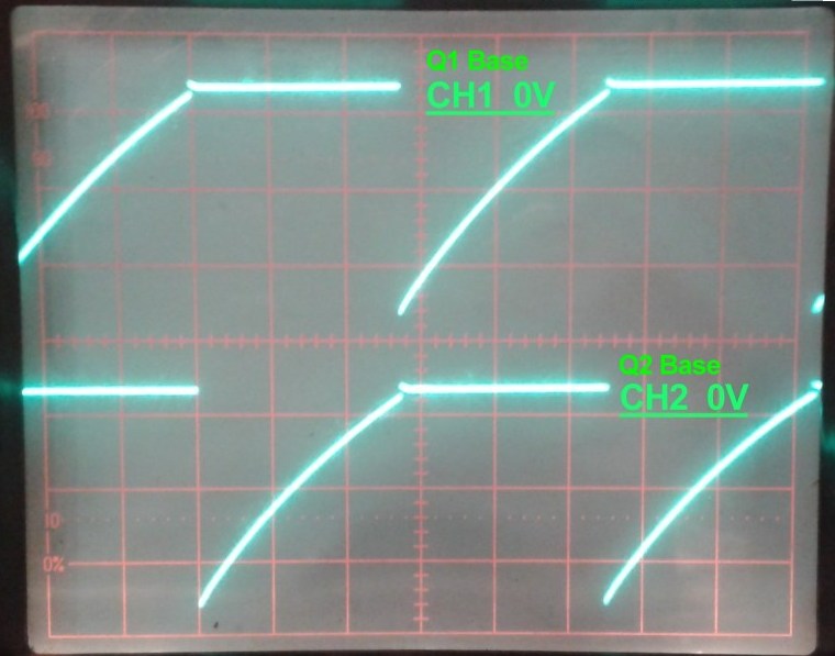 Q1 base and Q2
            base in Flip-Flop Circuit Oscilloscope Picture